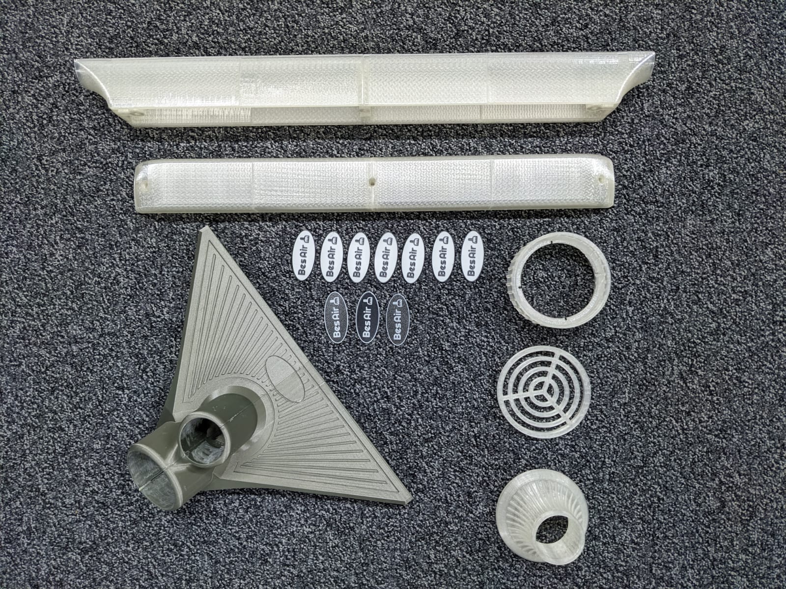 All the printed and glued 3D printed parts