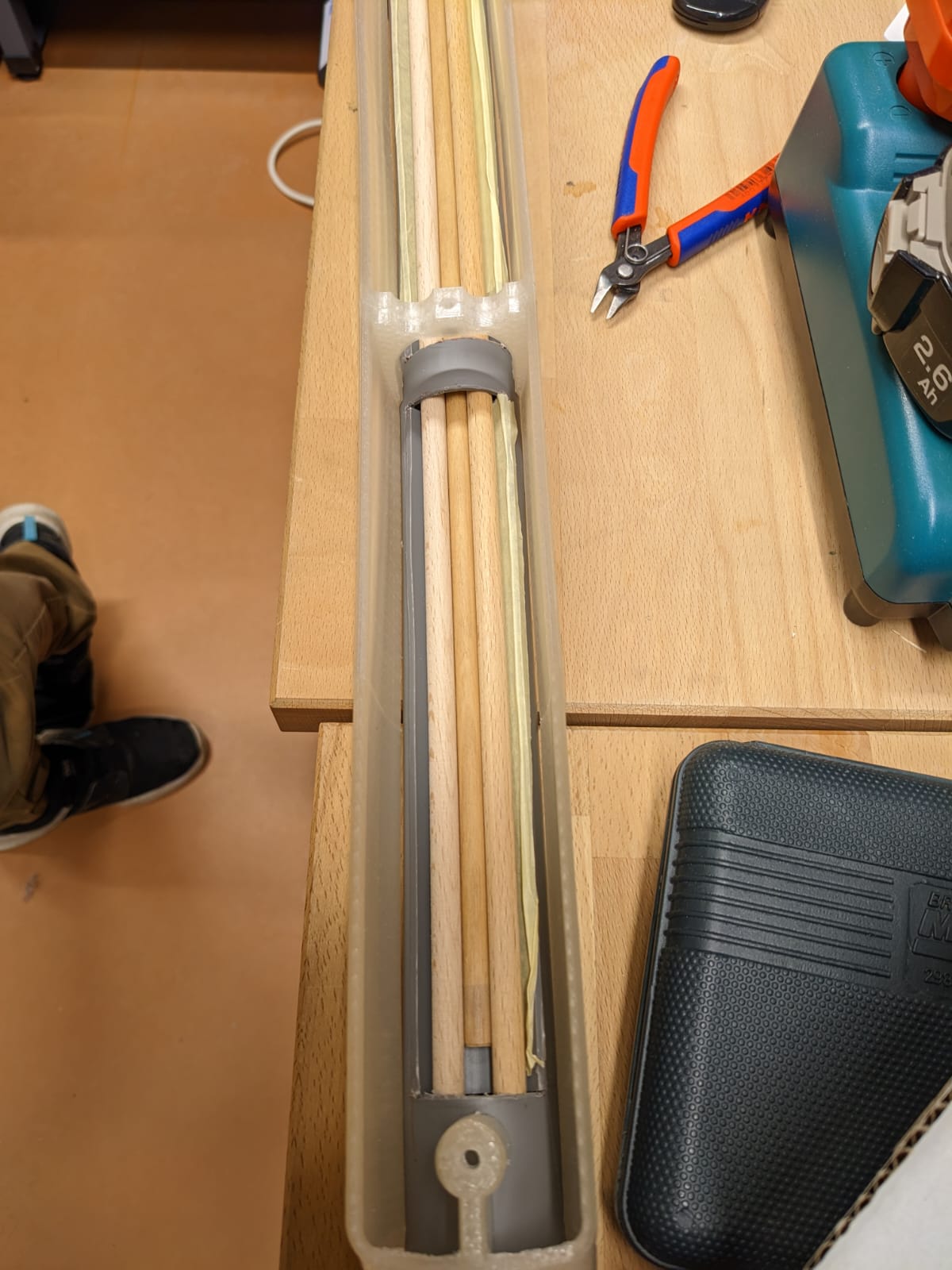 Gluing the electronics casing to the PVC pipe